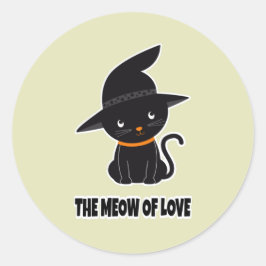 Pegatina Redonda 1. lindo y hermoso gato negro mimo amor