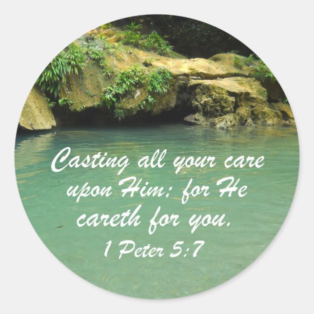 Pegatina Redonda 1 Peter 5:7 (Anverso)