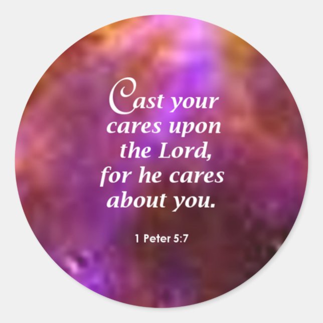 Pegatina Redonda 1 Peter 5:7 (Anverso)