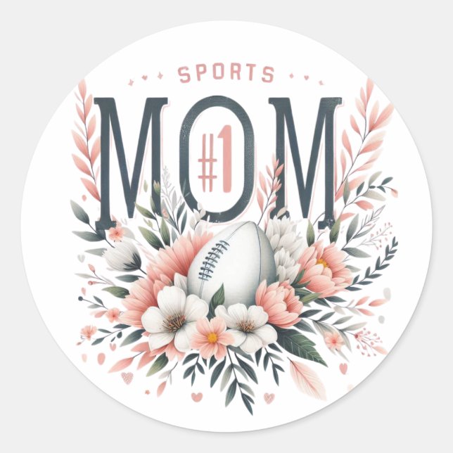 Pegatina Redonda 1 Sports Mom – Football & Flowers Mother’s Day Des (Anverso)