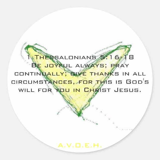 Pegatina Redonda 1 Tesalónica 5:16-18 Estar encantados... (Anverso)