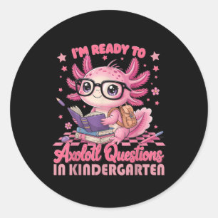 Pegatina Redonda 1er Día De Kindergarten Axolotl De vuelta a la Esc