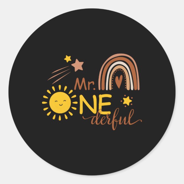 Pegatina Redonda 1St Boho Arcoiris Little Mr One-Derful Py (Anverso)