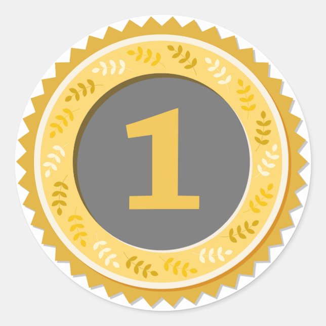 Pegatina Redonda 1st Place Gold Medal Dark (Anverso)