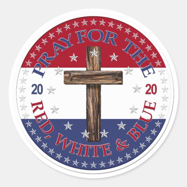 Pegatina Redonda 2020 Reza Por La Cruz Roja, Blanca Y Azul (Anverso)