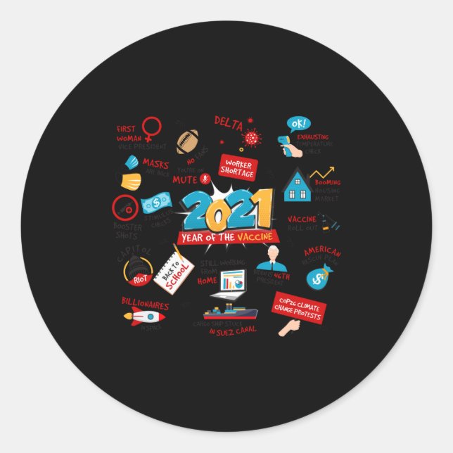 Pegatina Redonda 2021 Pandemic Vaccines Commemorative Christmas T S (Anverso)