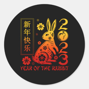 Pegatina Redonda 2023, Año Del Rótulo Rabbit Zodiac Feliz Chino