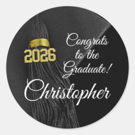 Pegatina Redonda 2023 Graduación Tassel Elegant Nombre Personalizad