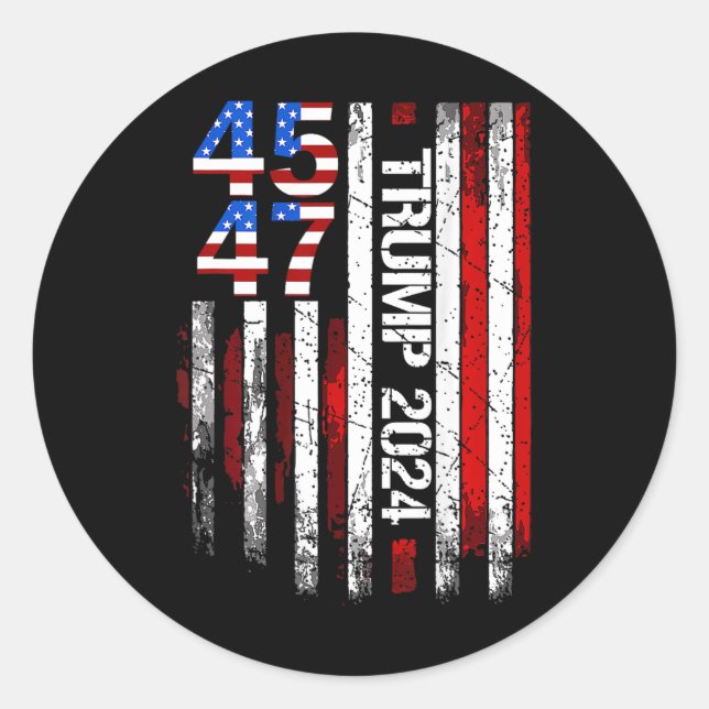 Pegatina Redonda 2024 45 47 Retro de bandera estadounidense antigua (Anverso)
