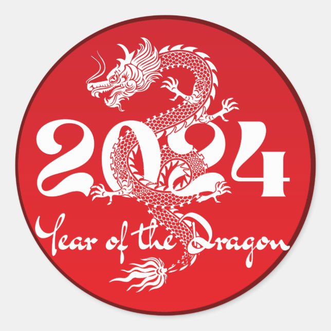 Pegatina Redonda 2024 año del dragón rojo blanco (Anverso)