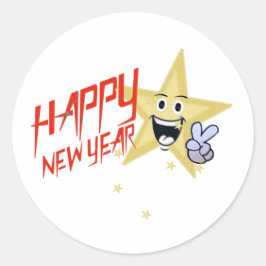 Pegatina Redonda 2024 Feliz Año Nuevo, estrella del oro