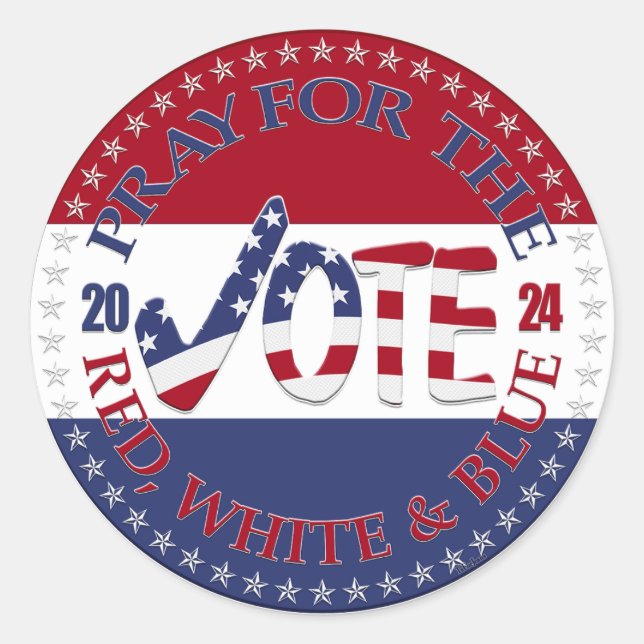 Pegatina Redonda 2024 Pray For The Red, White Blue USA Check Mark (Anverso)