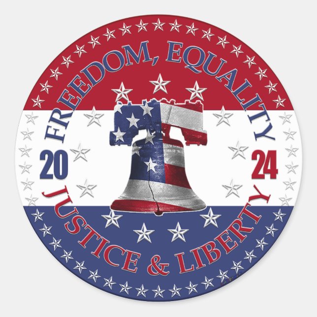 Pegatina Redonda 2024 Red Blue Freedom, Equality, Justice Liberty B (Anverso)