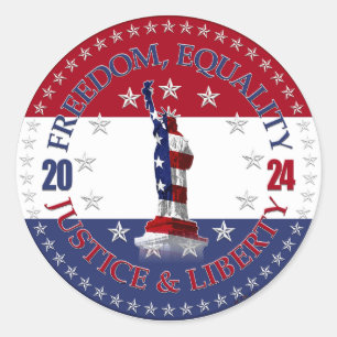 Pegatina Redonda 2024 Red Blue Freedom, Equality, Justice Liberty S