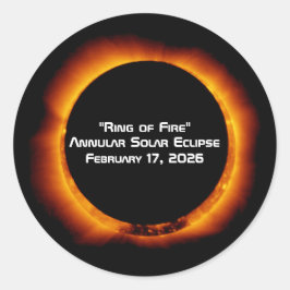 Pegatina Redonda 2026 Annular Ring of Fire Solar Eclipse