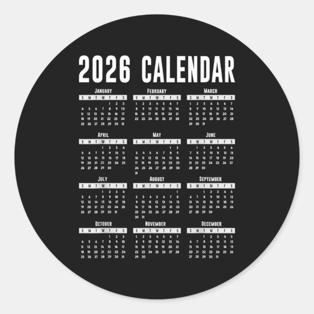 Pegatina Redonda 2026 Calendar Shirt 26 Calendar 2026  (Anverso)