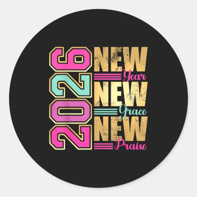 Pegatina Redonda 2026 New Year New Grace New Praise Retro Nge Desig (Anverso)