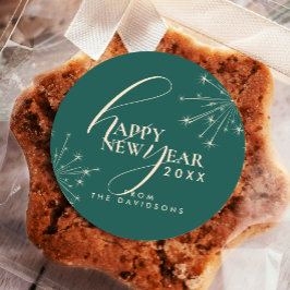 Pegatina Redonda 2026 New Year's Festive Stylish Typography Teal 