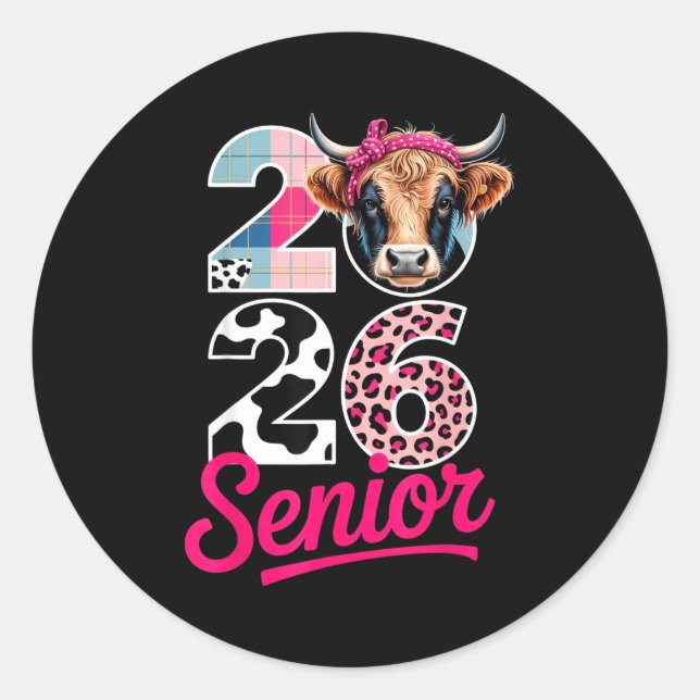 Pegatina Redonda 2026 Senior Cow Lovers Graduation Funny Cl Shirt F (Anverso)