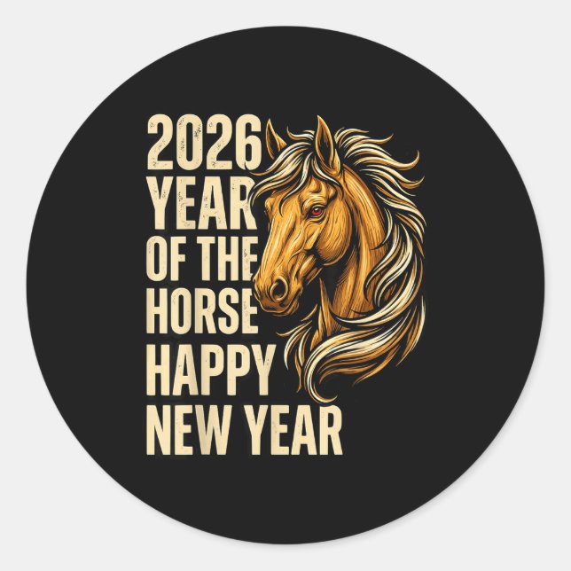 Pegatina Redonda 2026 Year Of The Horse Happy Chinese New Year Fire (Anverso)