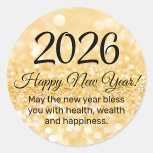 Pegatina Redonda 2027 feliz año nuevo, letra elegante, brillos dora