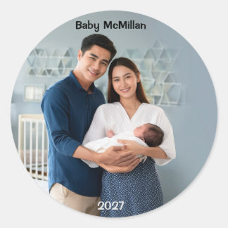 Pegatina Redonda 2027 Foto Embarazo Esperado Personalizado