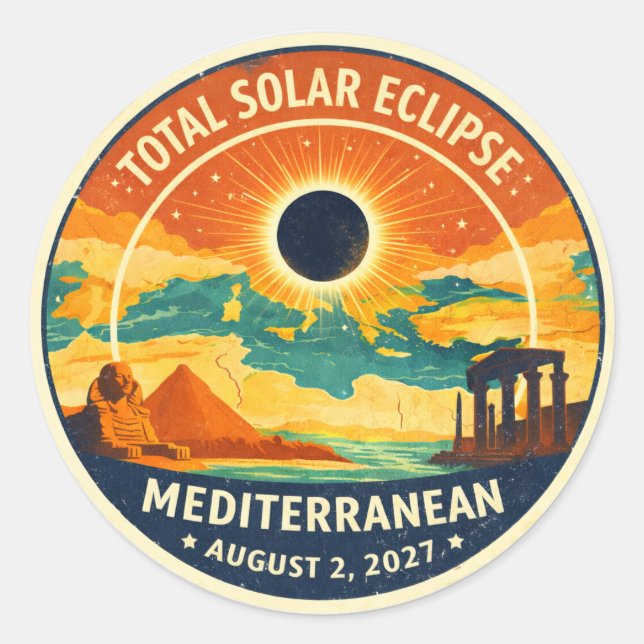 Pegatina Redonda 2027 Mediterranean Solar Eclipse (Anverso)