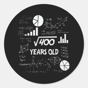 Pegatina Redonda 20.ª matemática raíz cuadrada de cumpleaños, cumpl