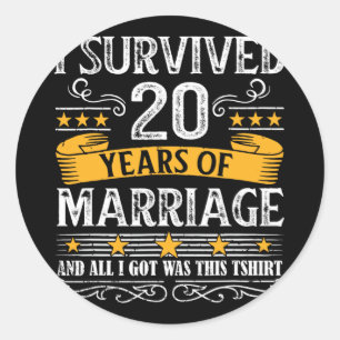 Pegatina Redonda 20.º Aniversario Boda Parejas Camisas Esposo Wif
