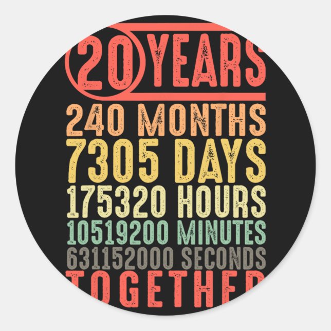 Pegatina Redonda 20.º Aniversario Boda Su Pareja Correspondiente (Anverso)