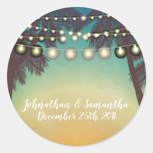 Pegatina Redonda 20 - 1.5" Favor Pegatinas Playa Palm Tree St (Anverso)