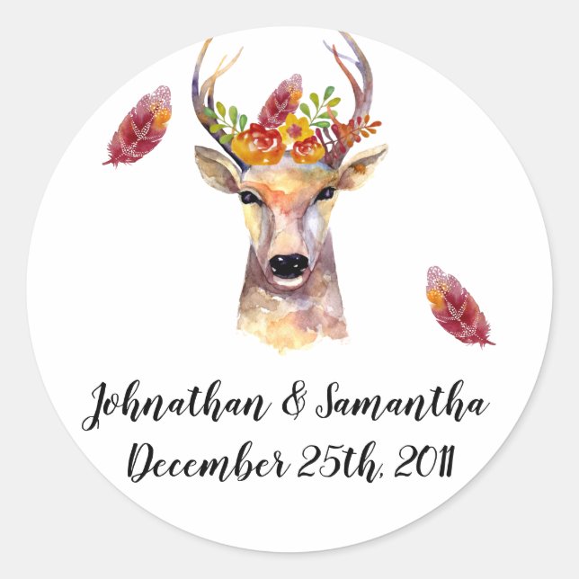 Pegatina Redonda 20 - 1.5" Pegatinas favoritos boho ciervo Buck Hea (Anverso)