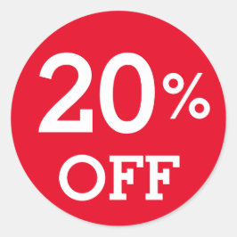 Pegatina Redonda 20% 20% OFF descuento venta blanco rojo
