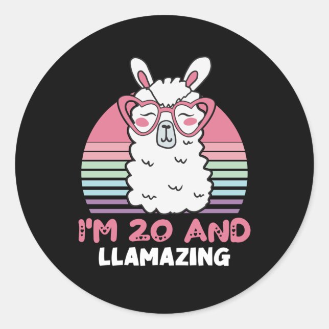 Pegatina Redonda 20 Years Old Bday Llamazing 20th Birthday Llama (Anverso)