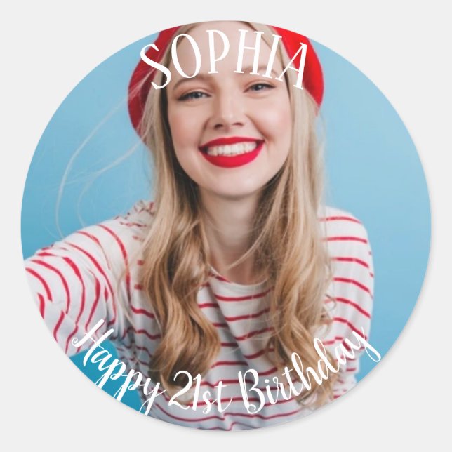 Pegatina Redonda 21.ª bolsa fiesta personalizada (Anverso)