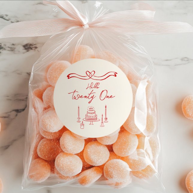 Pegatina Redonda 21.ª Mano Roja Cake Candles Fun Cumpleaños (Subido por el creador)