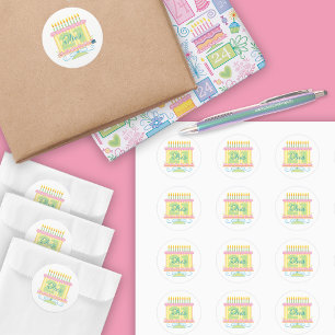 Pegatina Redonda 21.ª torta amarilla de Bonito de cumpleaños