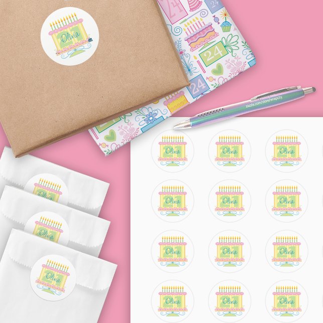 Pegatina Redonda 21.ª torta amarilla de Bonito de cumpleaños (Subido por el creador)