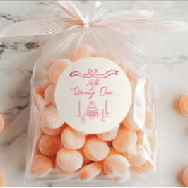 Pegatina Redonda 21.ª Vela De Pastel De Mano Rosa Vivid Cumpleaños