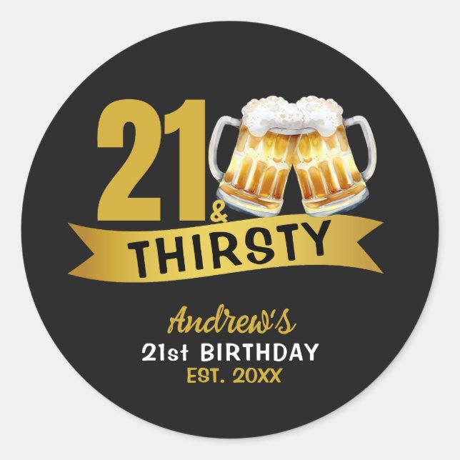 PEGATINA REDONDA 21 & THIRSTY-21ST BIRTHDAY INVITATION (Anverso)
