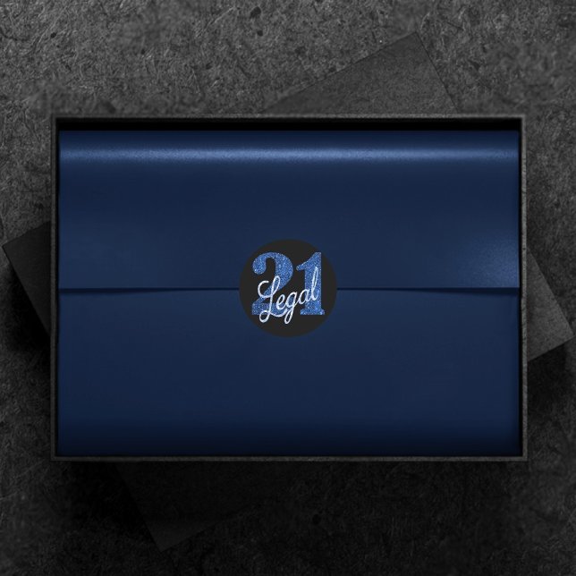 Pegatina Redonda 21 y legal | Blue Faux Purpurina 21º cumpleaños (Subido por el creador)