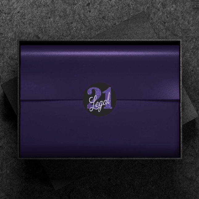 Pegatina Redonda 21 y legal | Purple Faux Purpurina 21º cumpleaños (Subido por el creador)