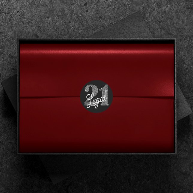 Pegatina Redonda 21 y legal | Silver Faux Purpurina 21º cumpleaños (Subido por el creador)