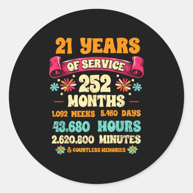 Pegatina Redonda 21 Years Of Service 21st Year Work Anniversary For (Anverso)