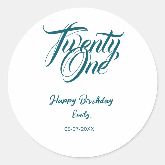 Pegatina Redonda 21st birthday add name date year blue template thi (Anverso)