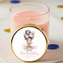 Pegatina Redonda  21st birthday stylish pink dress girly party chic