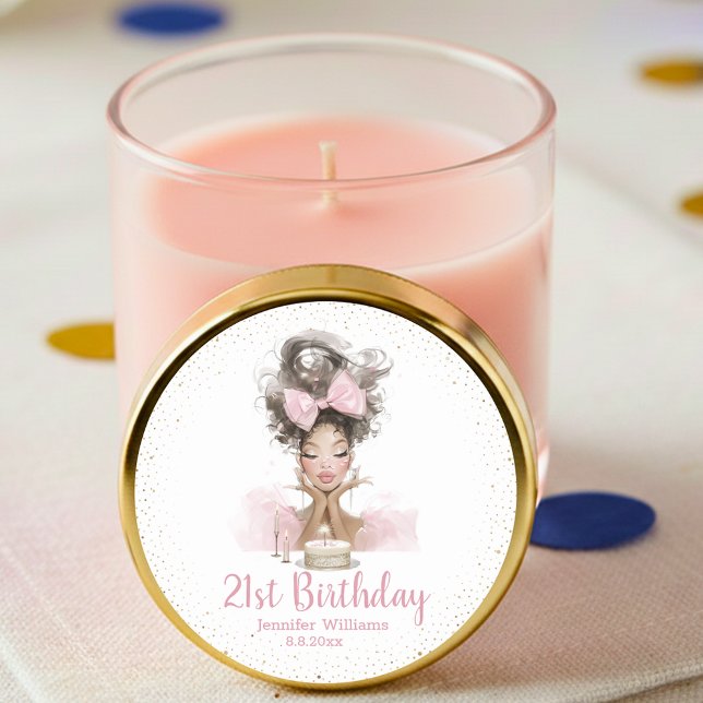 Pegatina Redonda  21st birthday stylish pink dress girly party chic (Subido por el creador)