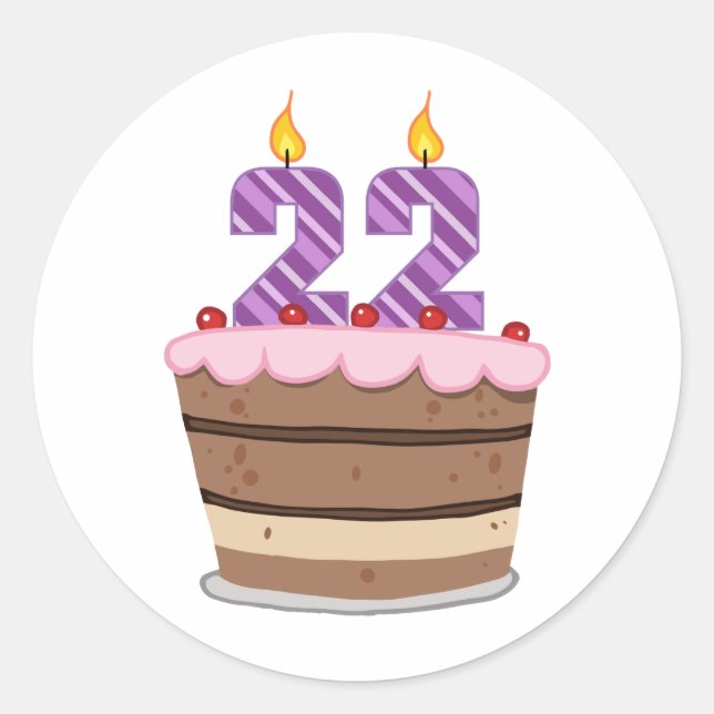Pegatina Redonda 22 años en el pastel de cumpleaños (Anverso)