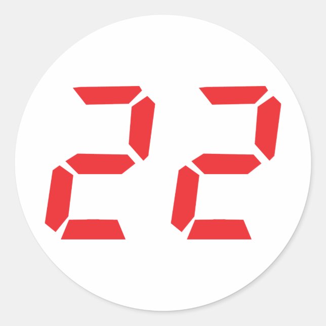 Pegatina Redonda 22 número digital de veintidós despertadores rojos (Anverso)