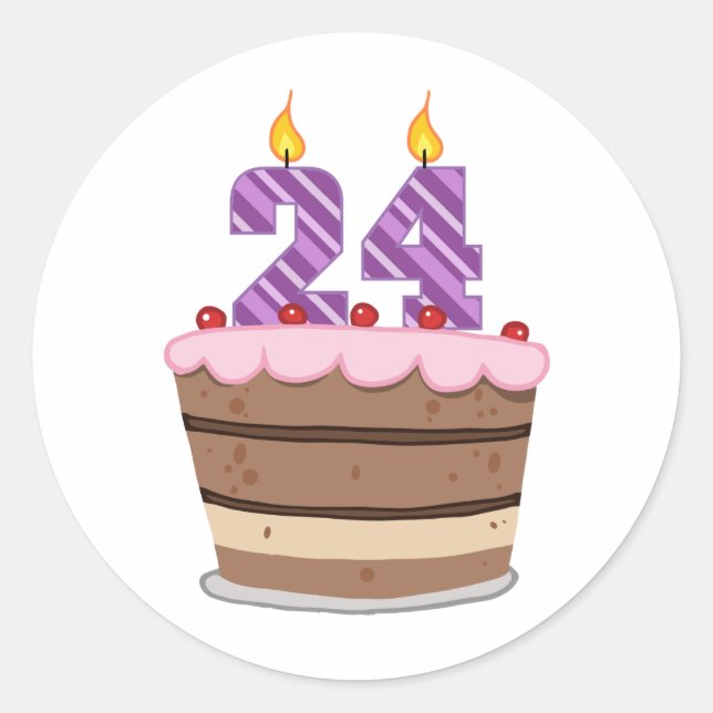 Pegatina Redonda 24 años en el pastel de cumpleaños (Anverso)